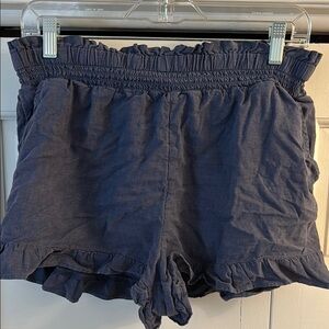 Aerie High Waist Blue Shorts with Ruffled Hem